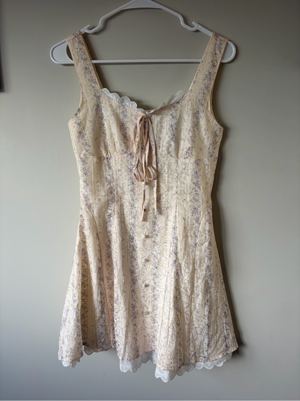 Simons Floral Cream and Lavender Lace-Trim Sundress